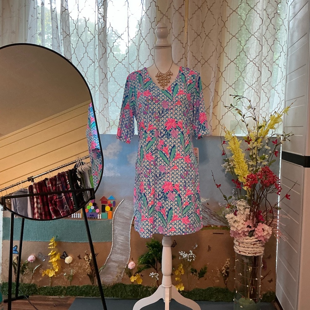 Lulu-B Blue and Pink Floral Midi Dress